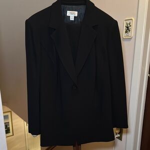 Talbots 100% Wool Black Blazer Suit Jacket with Pants Petite size 14W